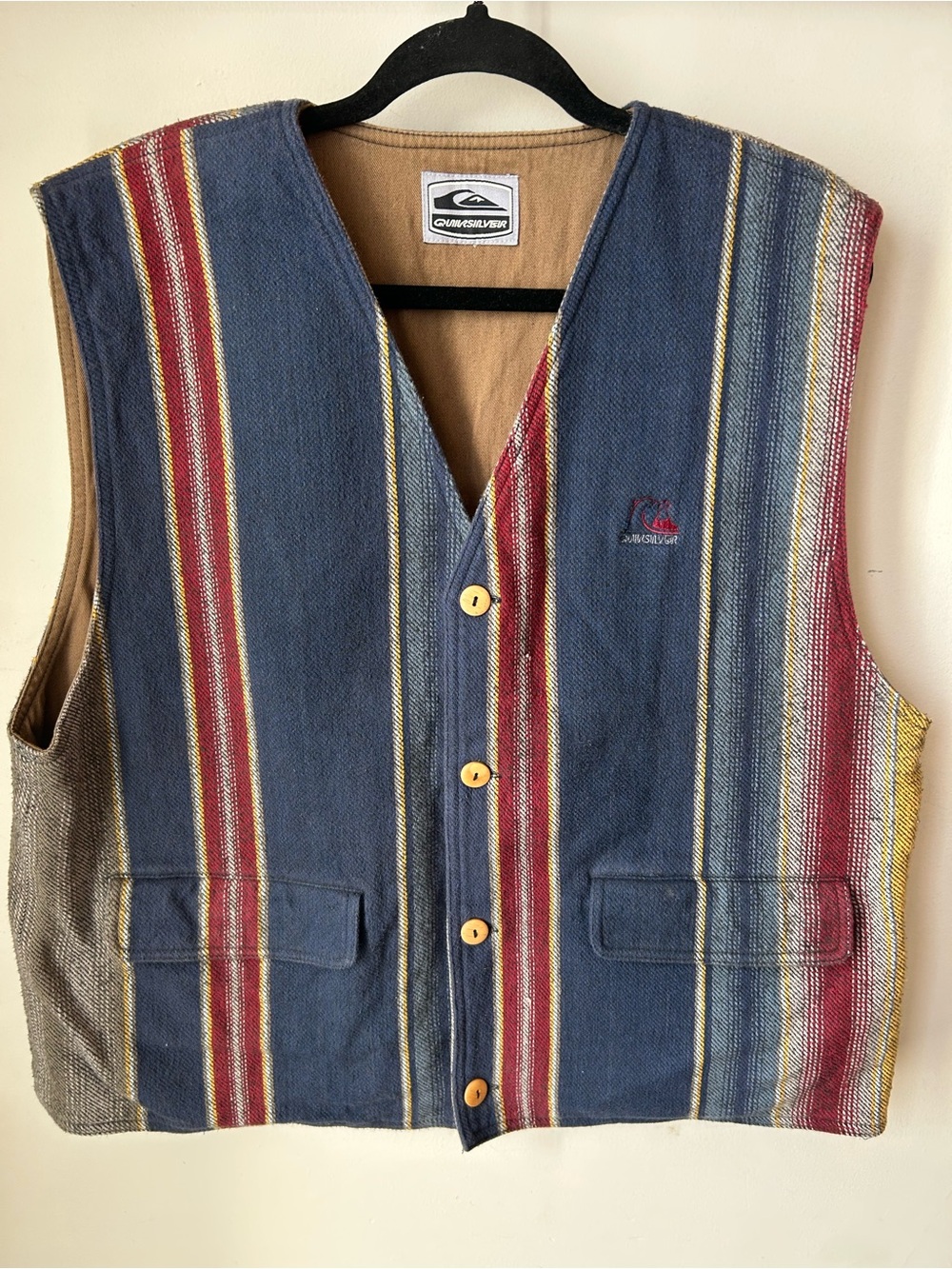 Vintage Quiksilver Striped Utility Vest Y2K Surf Skate Colorblock Big and Tall